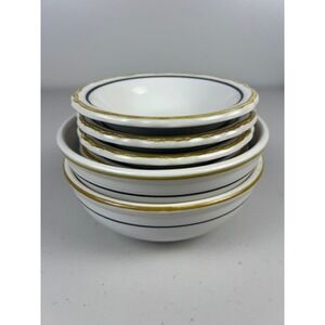 Homer Laughlin Restaurant Best China 6 Piece Bowl Set Blue Gold Scalloped Rim